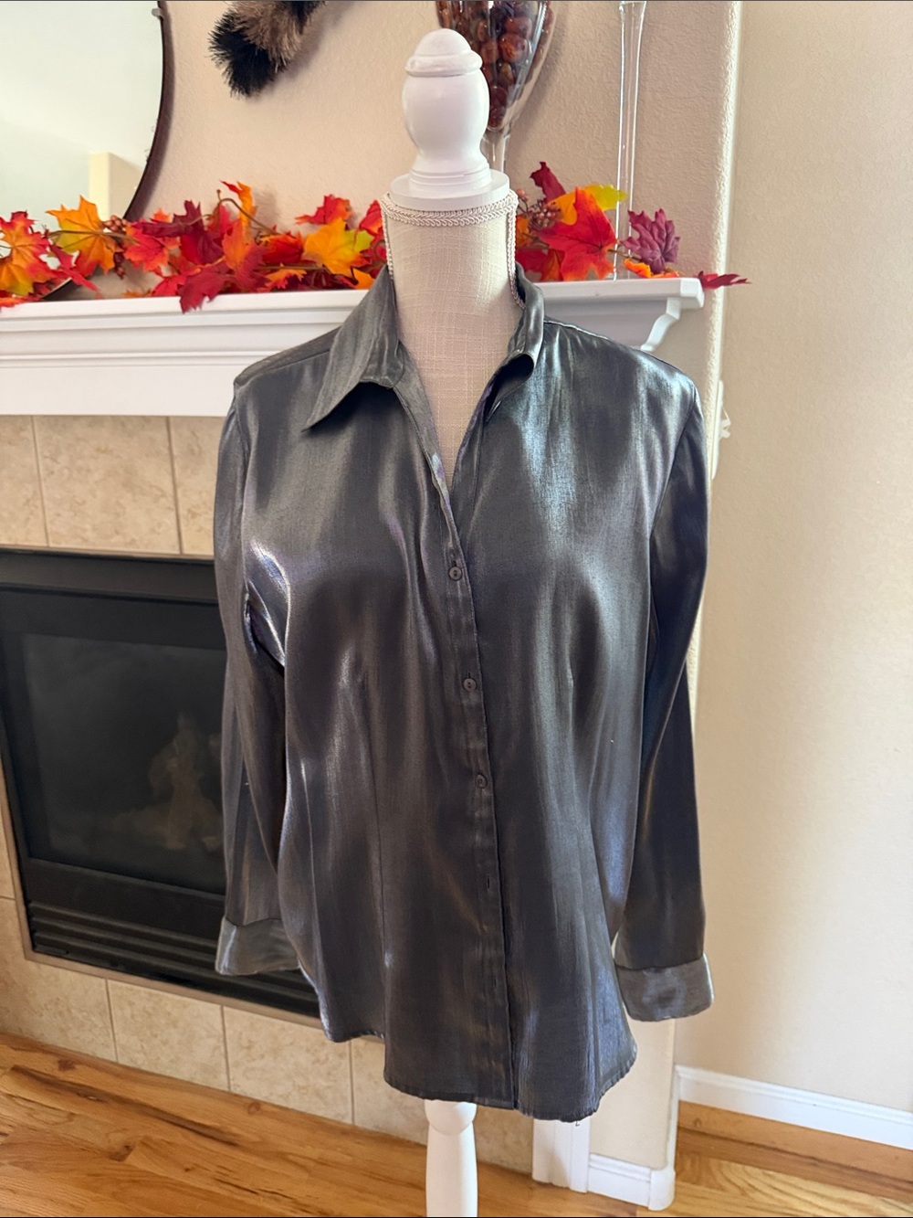 Fred David Metallic Silver Button-Down Shirt